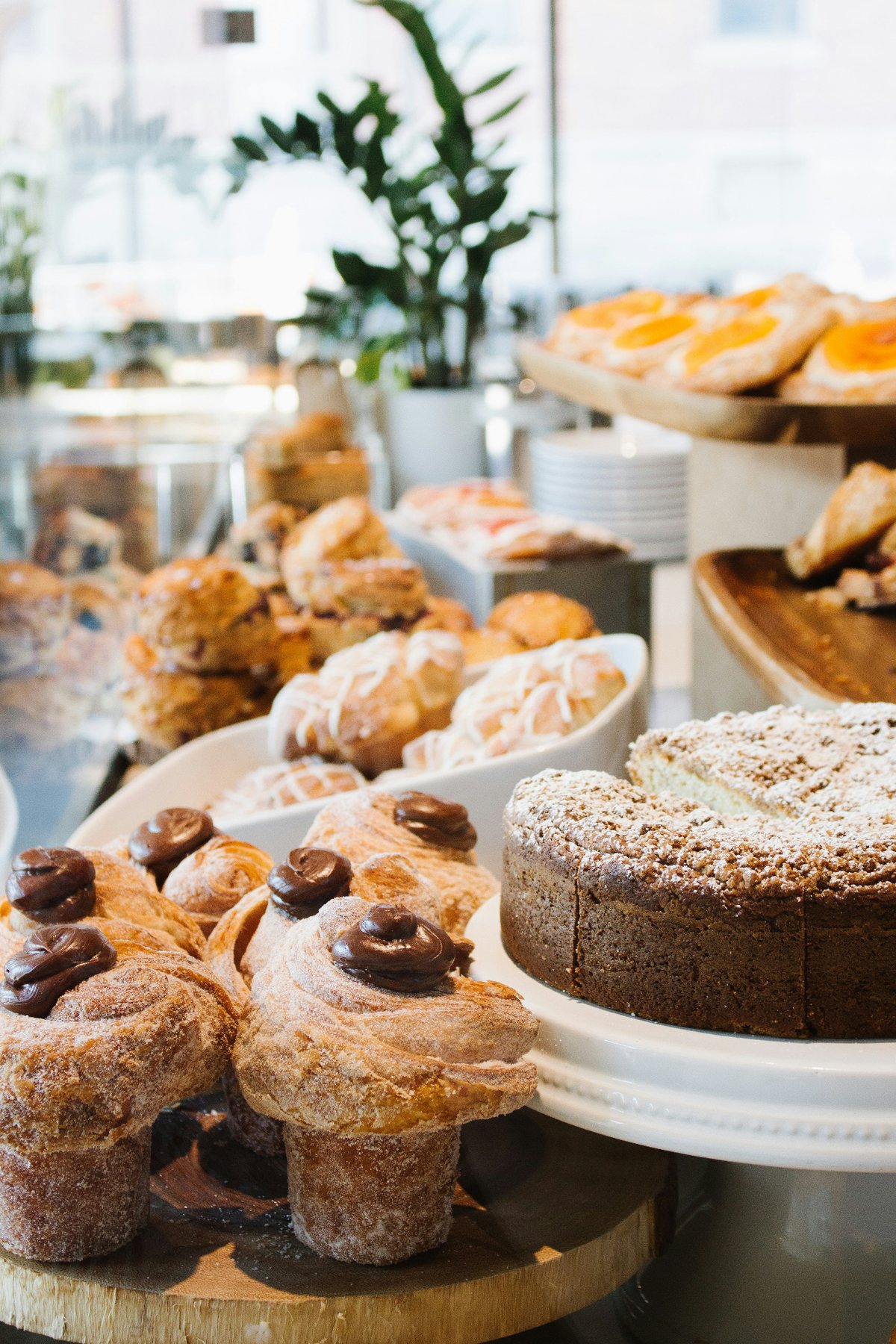 Pastries and cake on a cafe counter